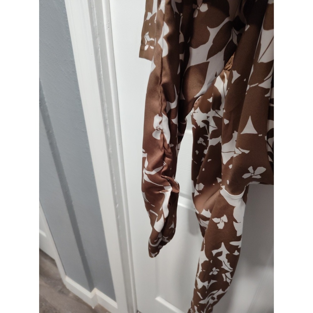 New York & Co‎ Womens Brown Cream Floral Leaf Print VNeck Jumpsuit Size XSmall - Picture 12 of 12